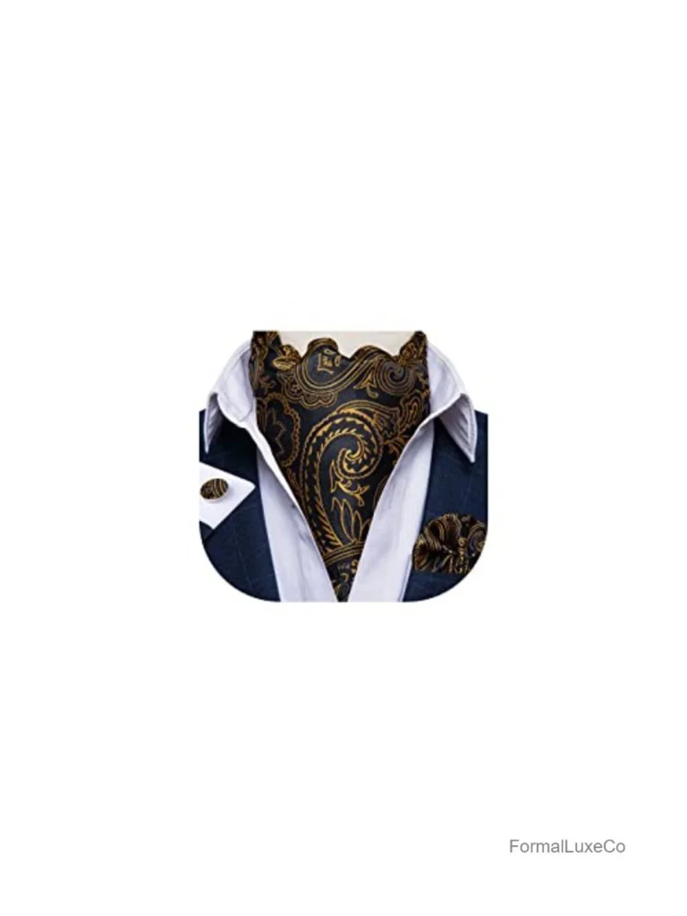 Men's Silk Jacquard Paisley Cravat Set with Pocket Square & Cufflinks, Wedding